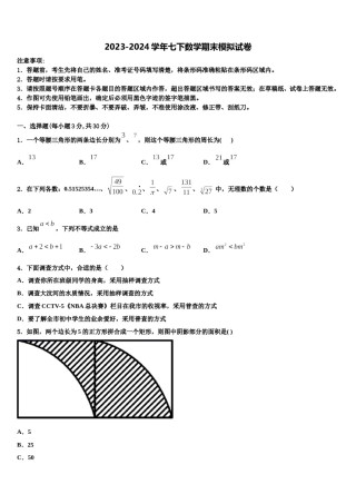 天津市河西区2024年数学七下期末质量检测模拟试题含解析.doc
