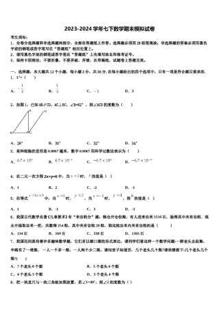 天津市河西区新华圣功学校2023-2024学年数学七下期末检测模拟试题含解析.doc