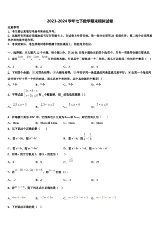 天津市西青区2024届数学七下期末达标检测模拟试题含解析.doc
