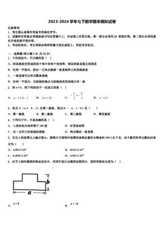 威海市2024年七年级数学第二学期期末达标检测模拟试题含解析.doc