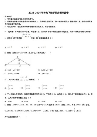 宁夏中卫市名校2024届数学七下期末综合测试试题含解析.doc