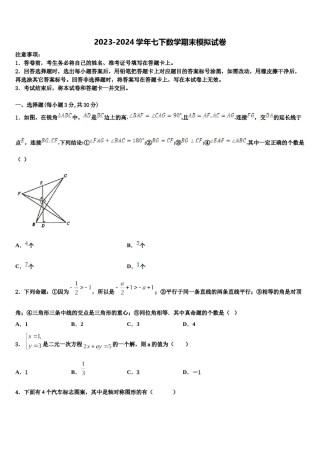 宁夏吴忠市红寺堡二中学2023-2024学年七下数学期末调研模拟试题含解析.doc