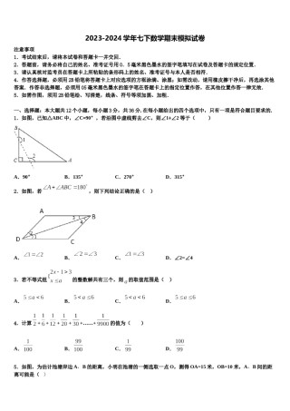 宁夏盐池县2024届七年级数学第二学期期末达标检测试题含解析.doc