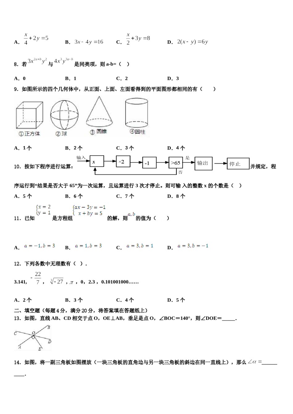 安徽六安市叶集区平岗中学2023-2024学年数学七下期末教学质量检测模拟试题含解析.doc_第2页