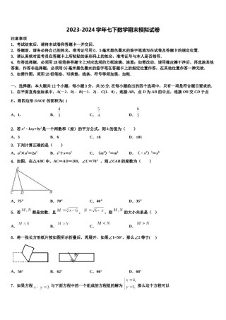 安徽六安市叶集区平岗中学2023-2024学年数学七下期末教学质量检测模拟试题含解析.doc