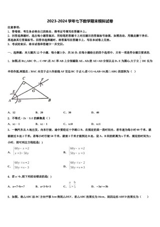 安徽合肥市2024届数学七下期末综合测试试题含解析.doc