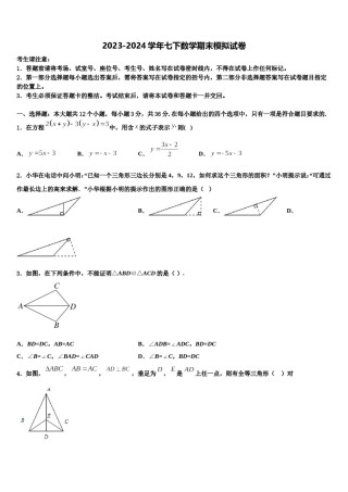 安徽池州市东至县2024届七下数学期末监测模拟试题含解析.doc