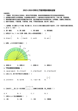 安徽省2024届七年级数学第二学期期末教学质量检测模拟试题含解析.doc