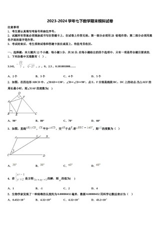 安徽省临泉2024届数学七下期末学业水平测试试题含解析.doc