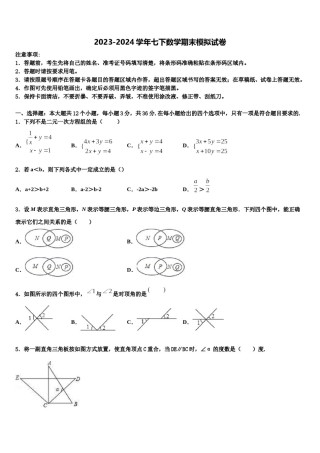 安徽省亳州市高炉学校2024年七下数学期末达标检测试题含解析.doc