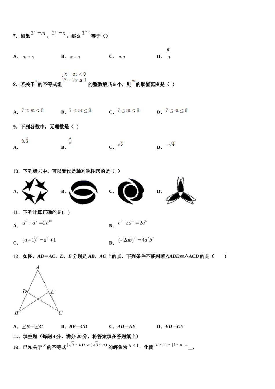 安徽省六安市实验中学2024年数学七下期末学业水平测试模拟试题含解析.doc_第2页
