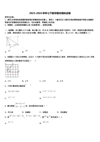 安徽省六安皋城中学2023-2024学年七下数学期末学业质量监测试题含解析.doc