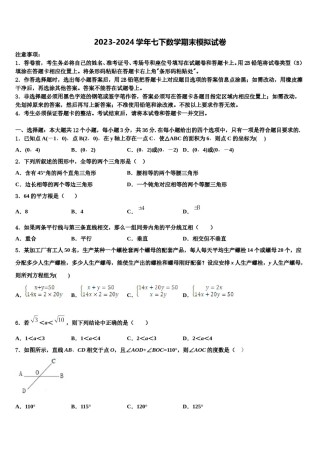 安徽省利辛县2024届七年级数学第二学期期末教学质量检测试题含解析.doc