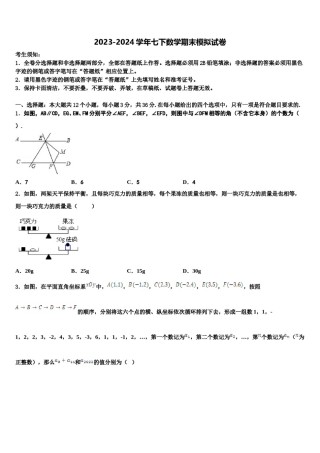 安徽省合肥市中学国科技大附中2023-2024学年数学七下期末考试试题含解析.doc