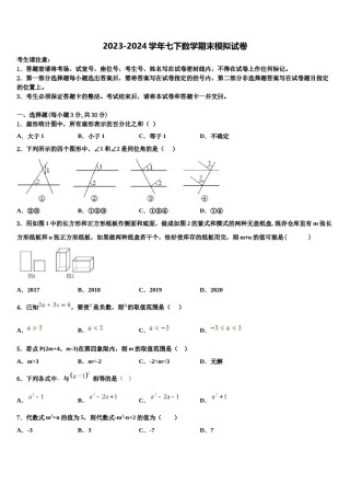 安徽省合肥市巢湖市2023-2024学年数学七下期末检测试题含解析.doc