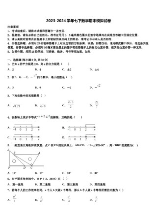 安徽省合肥市滨湖区寿春中学2024届七年级数学第二学期期末统考试题含解析.doc