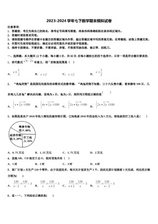 安徽省合肥市长丰县2024年七年级数学第二学期期末达标检测试题含解析.doc