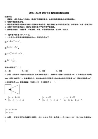安徽省安庆市2024年七年级数学第二学期期末学业水平测试模拟试题含解析.doc