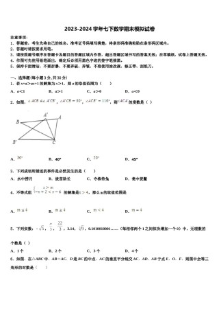 安徽省宿州市埇桥集团学校2024届数学七下期末检测试题含解析.doc