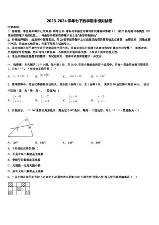 安徽省淮南市田区2024年七年级数学第二学期期末检测模拟试题含解析.doc