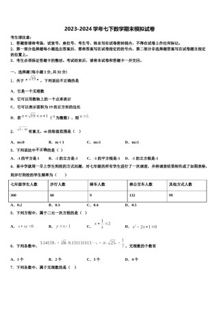 安徽省濉溪县2024年七下数学期末达标检测模拟试题含解析.doc