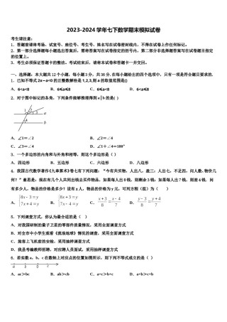 安徽省芜湖市埭南中学2024年七下数学期末学业水平测试试题含解析.doc