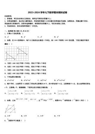安徽省铜陵市义安区2024年数学七下期末监测试题含解析.doc