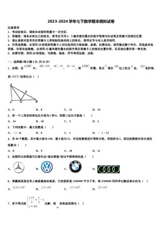 安徽省阜阳地区2024年七下数学期末学业水平测试试题含解析.doc