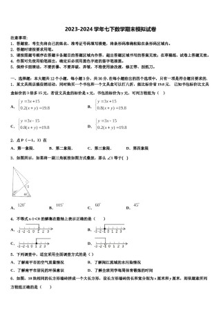 安徽省阜阳市太和县2023-2024学年数学七下期末综合测试模拟试题含解析.doc