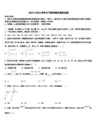 安徽省马鞍山市雨山建中学2024年七下数学期末质量检测模拟试题含解析.doc