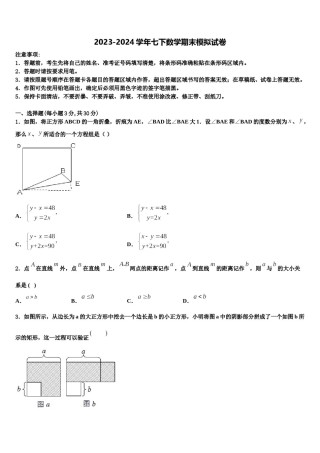 安徽省黄山市屯溪区第四中学2023-2024学年七年级数学第二学期期末监测试题含解析.doc