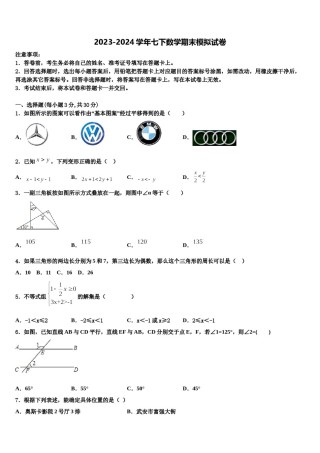 安阳市安阳一中2024年七下数学期末教学质量检测模拟试题含解析.doc