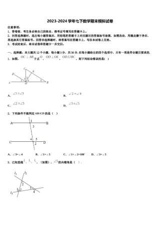 山东省东平实验中学2024年七年级数学第二学期期末达标检测试题含解析.doc