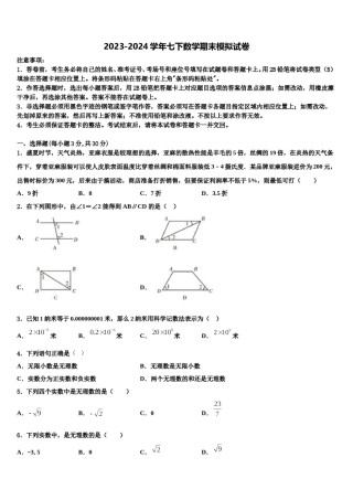 山东省东营市河口区2024年七下数学期末检测试题含解析.doc