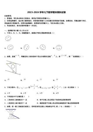 山东省东营市胜利第一中学2024年七下数学期末考试试题含解析.doc