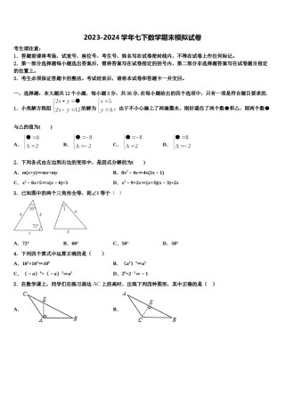 山东省临沂2023-2024学年数学七下期末统考模拟试题含解析.doc