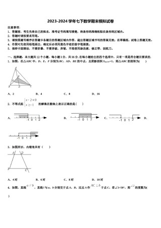 山东省五莲于里中学2023-2024学年数学七下期末预测试题含解析.doc