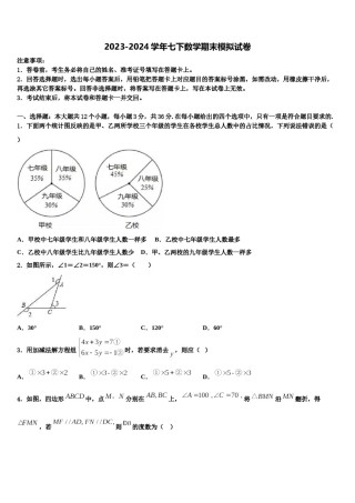 山东省单县启智学校2023-2024学年七年级数学第二学期期末检测模拟试题含解析.doc