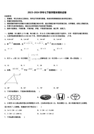 山东省寿光市纪台镇第二初级中学2024届数学七下期末检测模拟试题含解析.doc