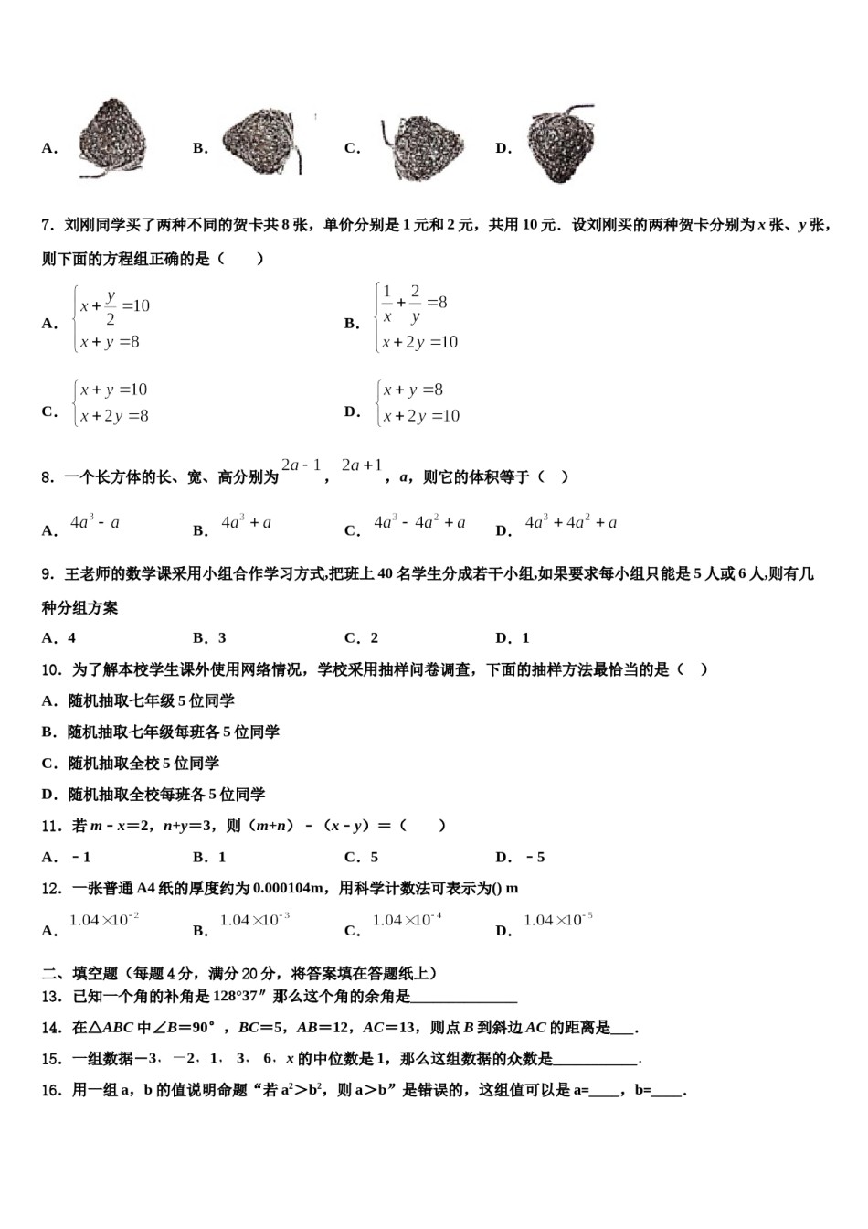 山东省惠民县2023-2024学年七年级数学第二学期期末检测试题含解析.doc_第2页
