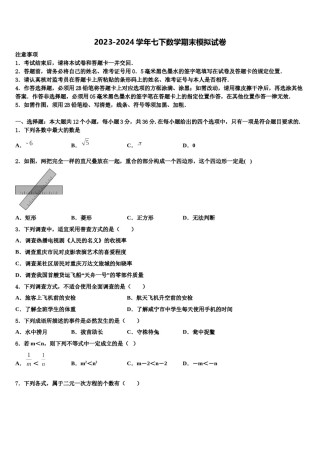 山东省枣庄市滕州市滕州育才中学2023-2024学年七下数学期末质量检测试题含解析.doc