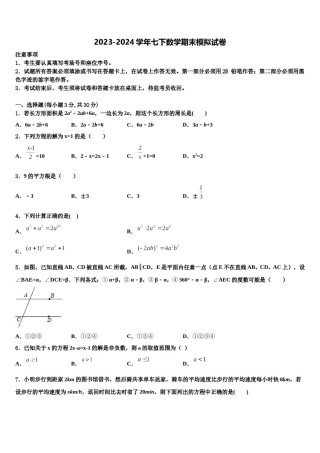 山东省枣庄薛城区五校联考2024年数学七下期末教学质量检测模拟试题含解析.doc