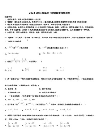 山东省沾化县2024届七下数学期末考试试题含解析.doc