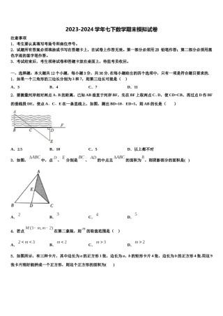 山东省泰安市2023-2024学年七年级数学第二学期期末检测模拟试题含解析.doc