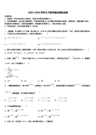 山东省泰安市、新泰市2024年七年级数学第二学期期末质量检测试题含解析.doc