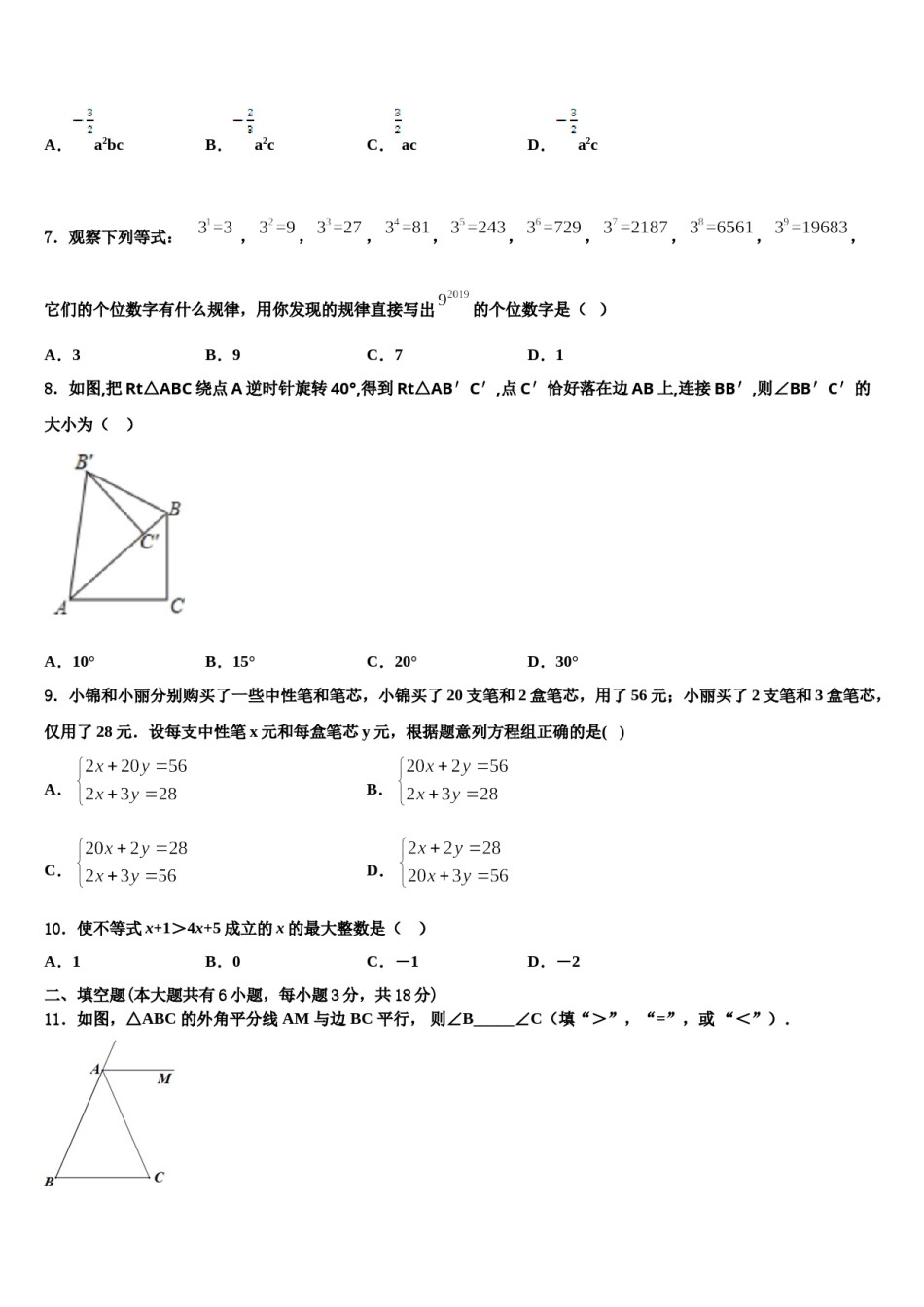 山东省泰安市岱岳区2024年七年级数学第二学期期末教学质量检测模拟试题含解析.doc_第2页