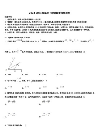 山东省济南实验中学2024年七下数学期末检测模拟试题含解析.doc