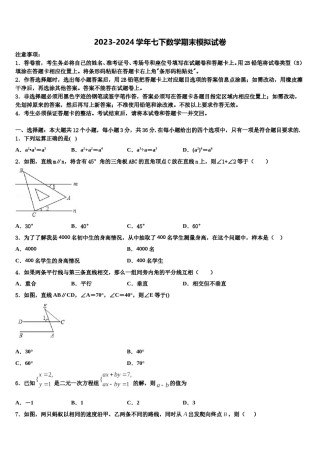 山东省济宁市名校2024届七年级数学第二学期期末达标检测试题含解析.doc