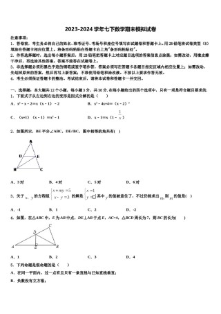 山东省济宁市曲阜师范大附属实验学校2024年七下数学期末检测模拟试题含解析.doc