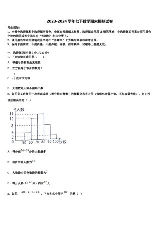 山东省济宁市梁山县实验中学2023-2024学年数学七下期末学业水平测试试题含解析.doc